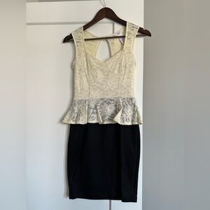 Candie's Lace Peplum Mini Dress - Cream and Black